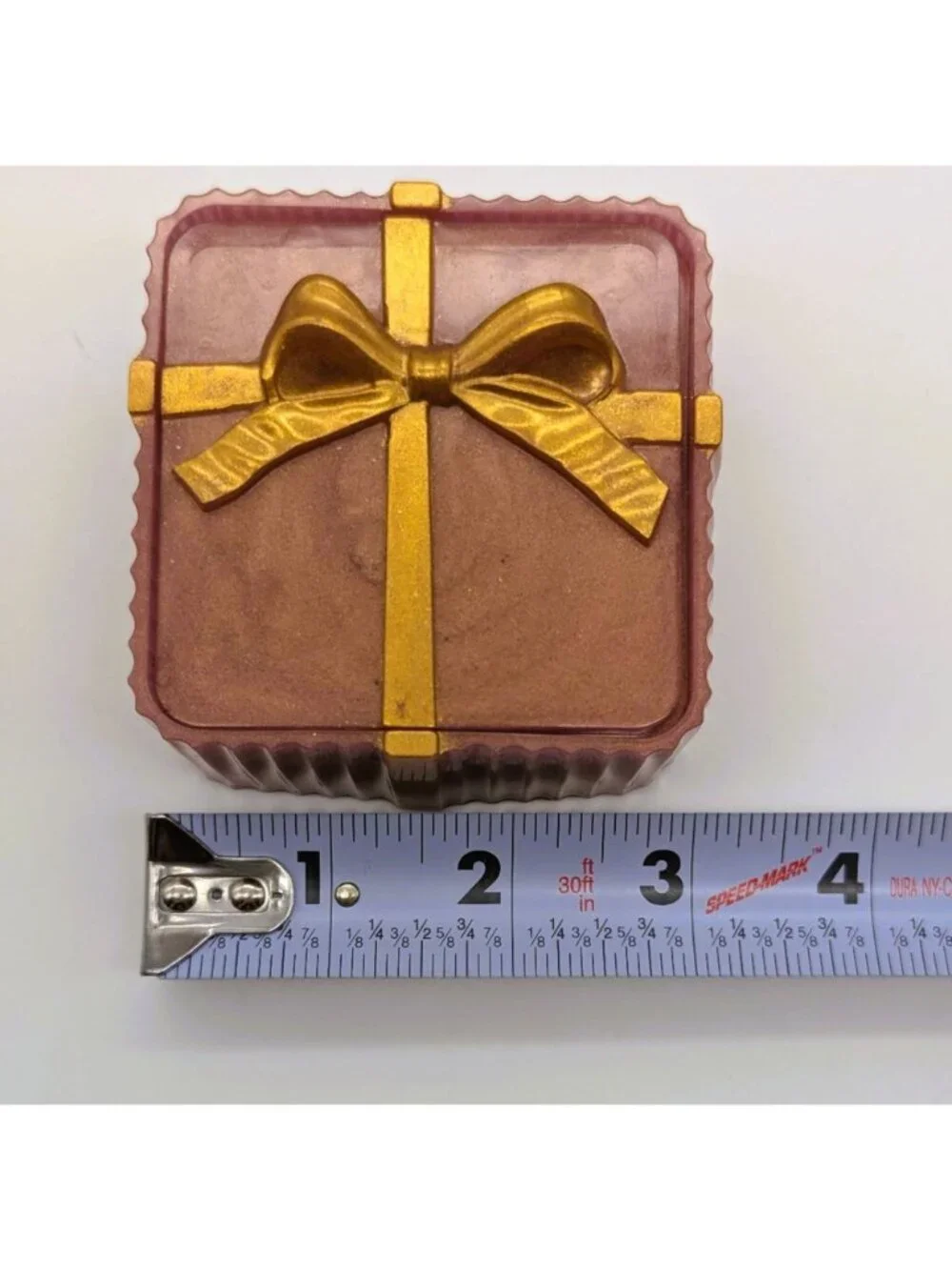 Pink & Gold Resin Gift Box With Bow Lid - Handmade Jewelry Organizer - 2.5